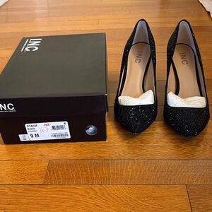 INC International Concepts Black Crystal-Embellished Pointed Toe Pumps